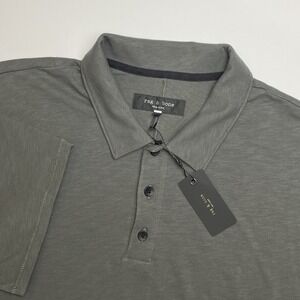 NEW Rag & Bone Classic Slub Jersey Polo Shirt Men XXL Grey Shadow Stretch Cotton
